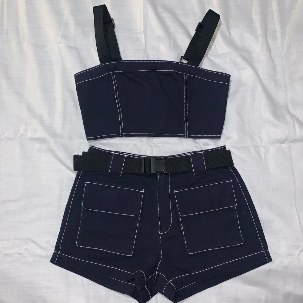 NWOT Forever 21 Navy Buckle Two Piece Matching Set